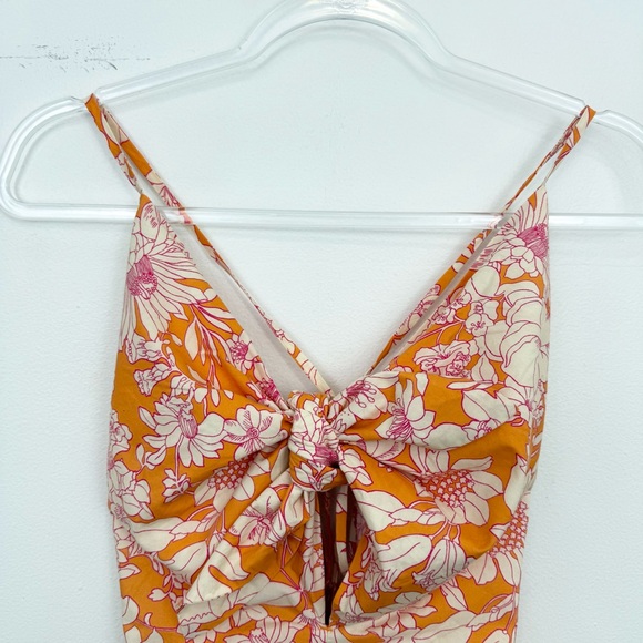 J. Crew Tie-Front Cotton Poplin Midi Dress in Orange Floral - Picture 4 of 7